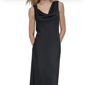 NWT DKNY Elegant Black Midi/Maxi Dress, cowlneck